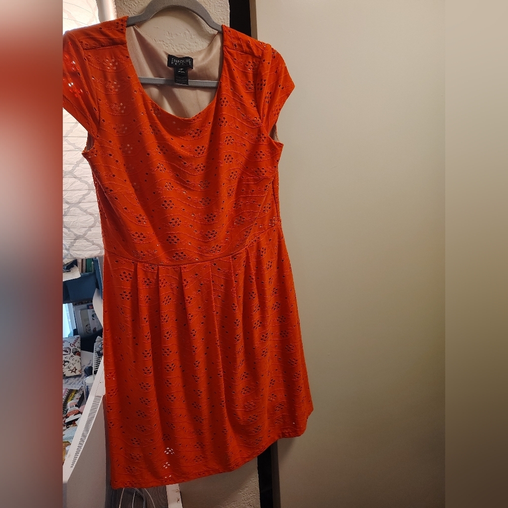 Petite 14 P Orange Dress Brand Enfocus 94 Polyester 6 Spandex